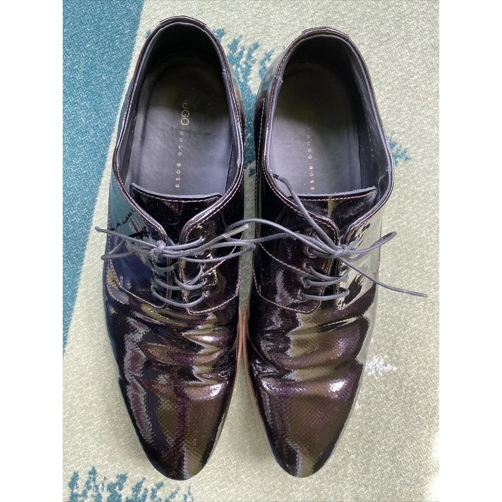 Men’s 41 Hugo Boss Black Patent 8 D Diamond Dress Shoes